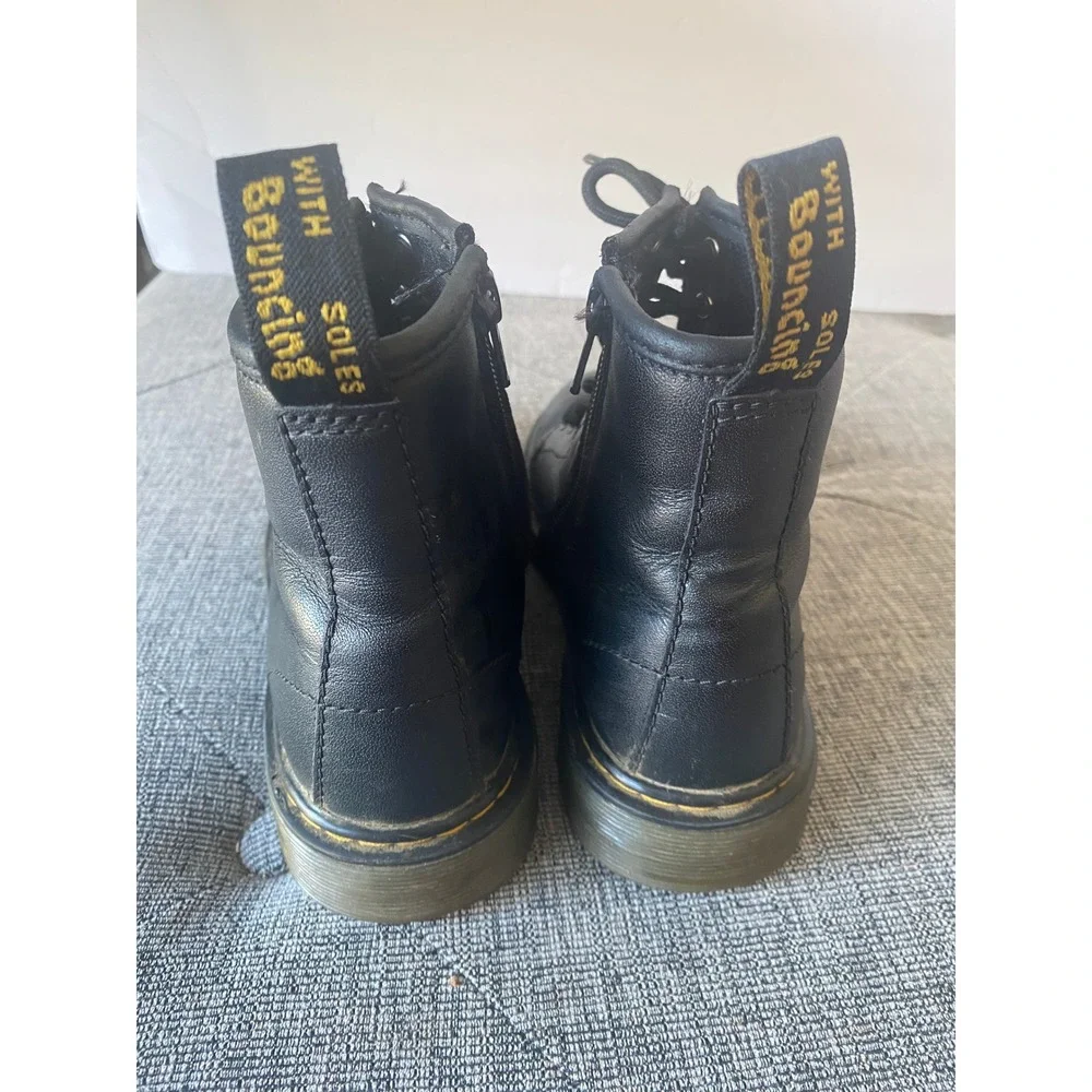 Kids Dr Martens Black Leather Lace Up Zip Boots Size 2 UK 3 US 34 EU